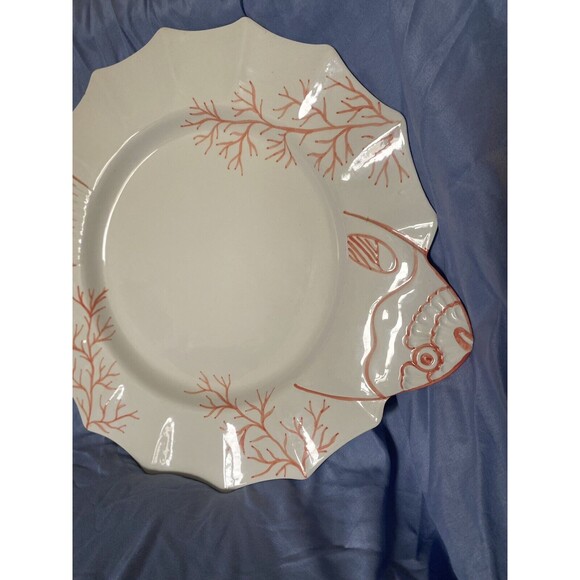 Vintage Zanolli Hand Painted  Bot Fish Platter Made in Italy 15" White Coral - Picture 2 of 10